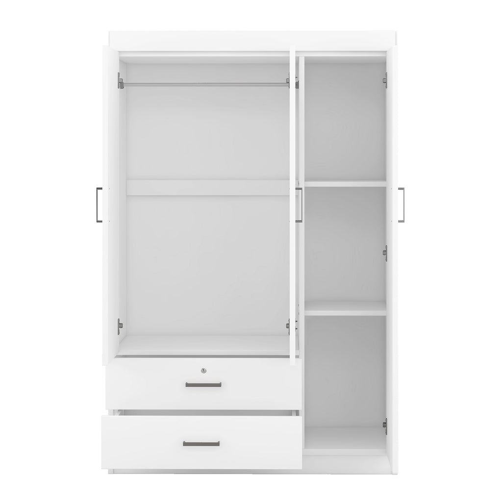 3-Door White Mirror Wardrobe with Shelves - product detail image 8