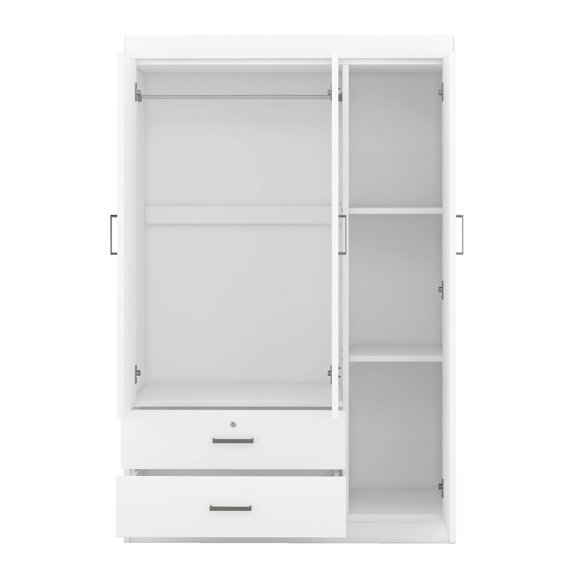 3-Door White Mirror Wardrobe with Shelves - product detail image 8