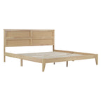 King Size Solid Wood Bed with Rattan Headboard – Natural Rubberwood Frame