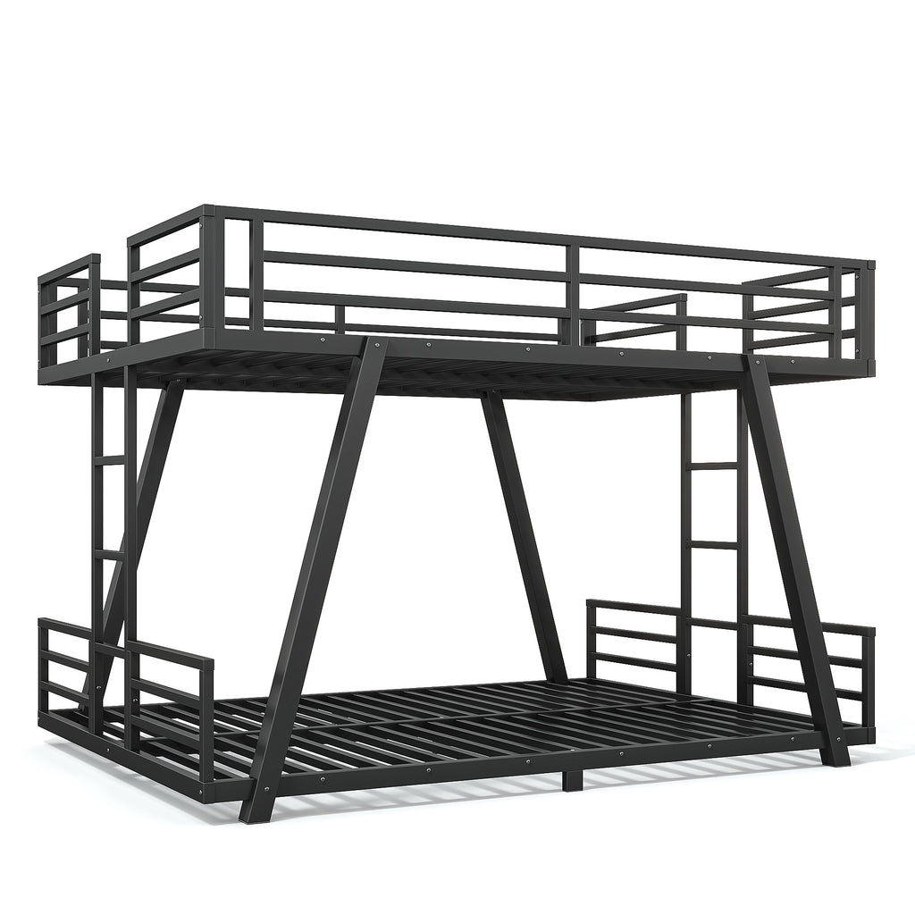 Queen over Queen Metal Bunk Bed with Dual Side Ladders and Low Profile Design – Black