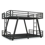 Queen over Queen Metal Bunk Bed with Dual Side Ladders and Low Profile Design – Black