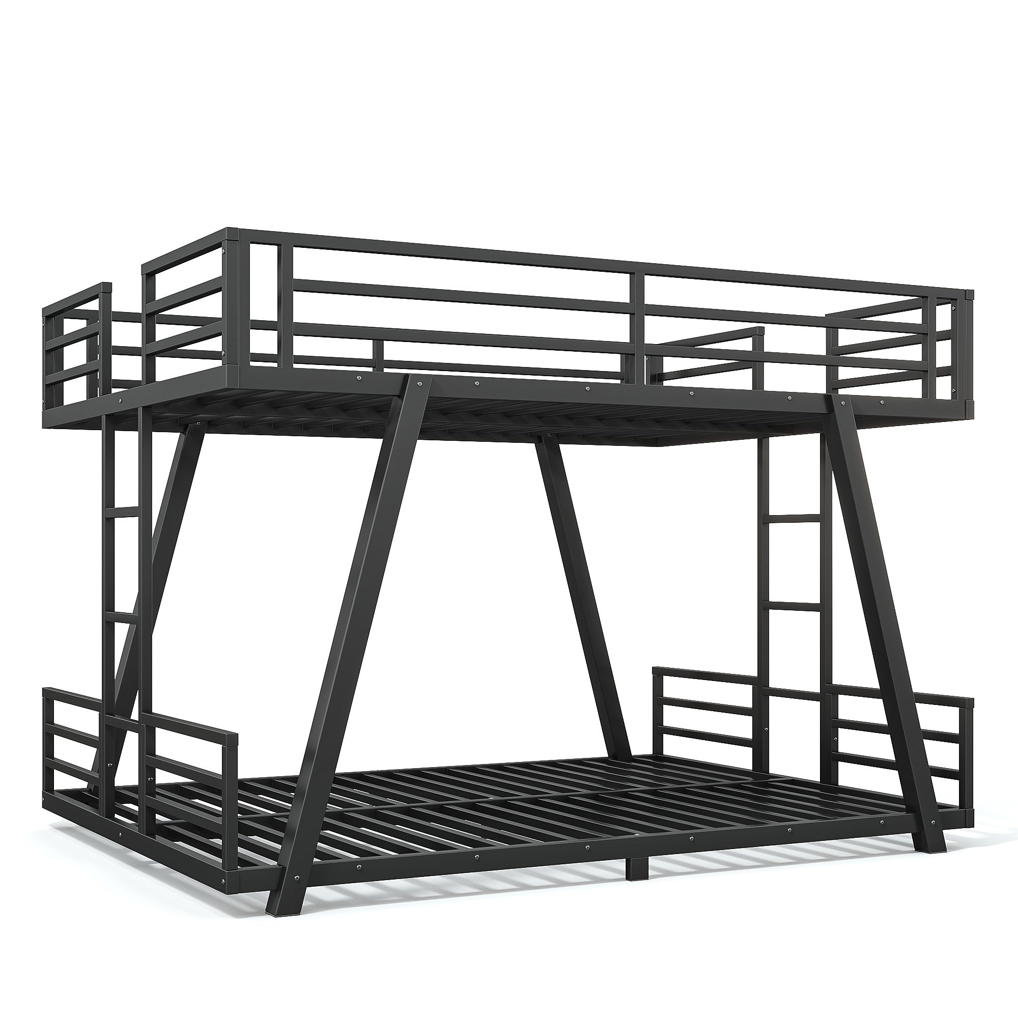 Queen over Queen Metal Bunk Bed with Dual Side Ladders and Low Profile Design – Black
