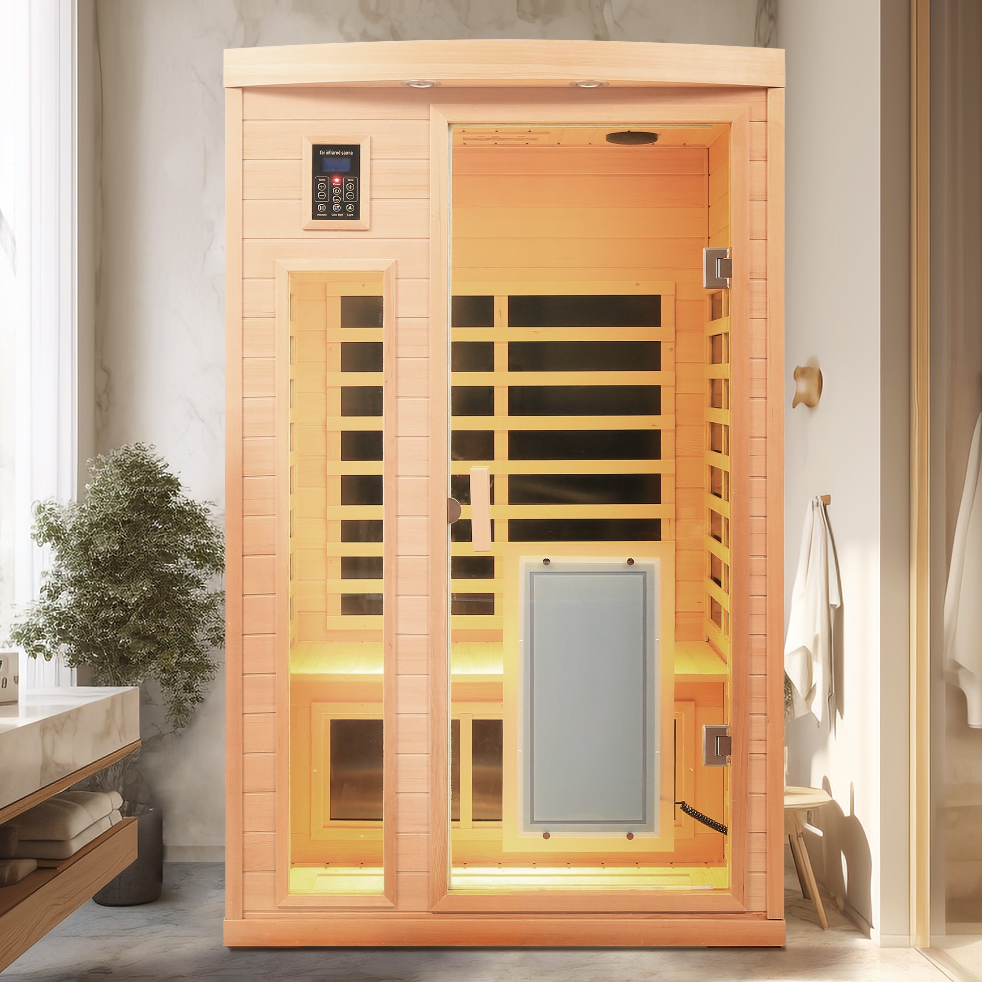 Hemlock Wood Two-Person Far-Infrared Indoor Sauna Room with Low EMF