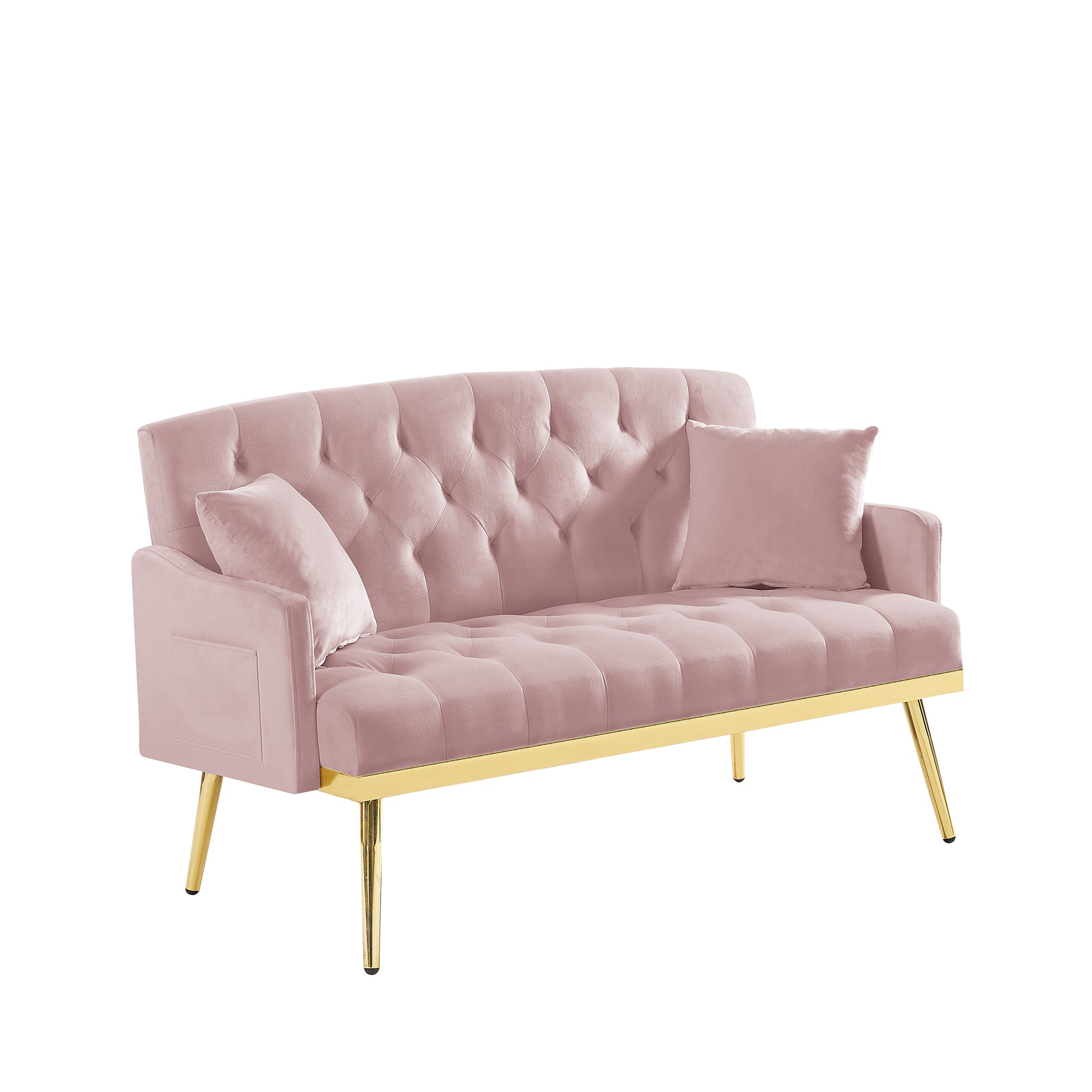 Pink Velvet 2-Seat Small Sofa with Gold Metal Legs