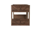 Twin Over Twin Floor Bunk Bed in Antique Oak – Solid Rubber Wood, Built-in Ladder & Safety Guardrails