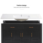 48" Black Bathroom Vanity with Integrated Resin Sink, 4 Soft-Close Doors & 4 Drawers