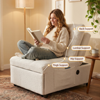 Single Sofa Bed with Adjustable Backrest, Teddy Fabric, USB Port & Side Pockets