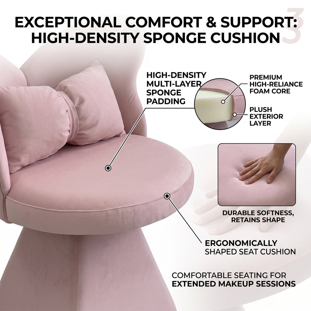 Pink Butterfly Back Swivel Vanity Chair with Triangular Base