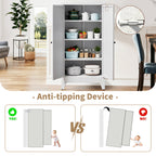 47.3" White Metal Freestanding Pantry Cabinet with Adjustable Shelves - product detail image 7