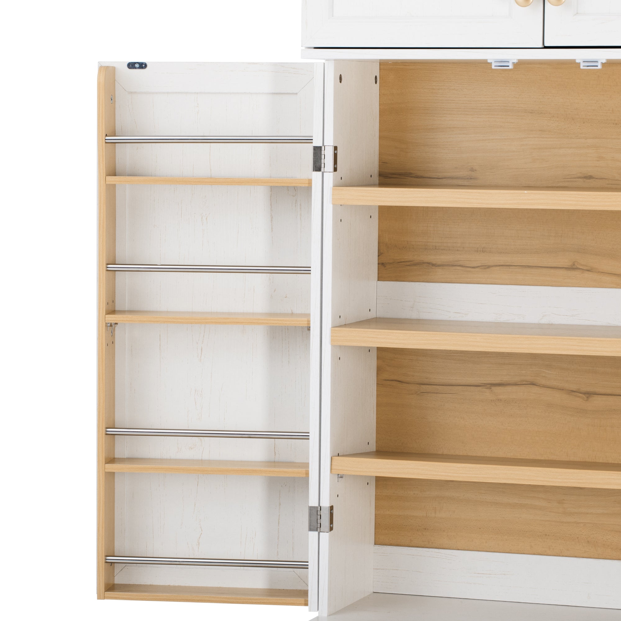 78.2" Farmhouse Kitchen Pantry Cabinet with 4 Doors, 3 Drawers & Adjustable Shelves, Retro White