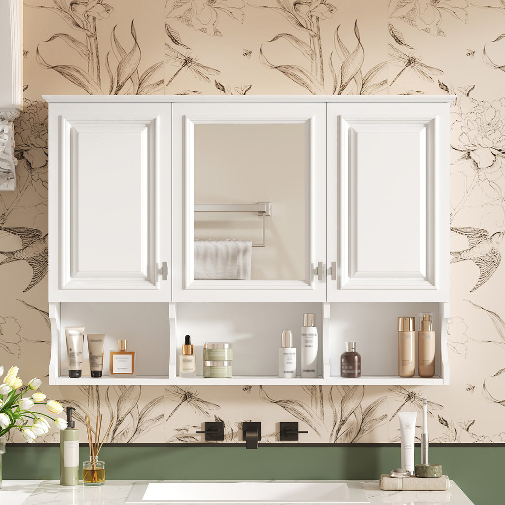 41 Inch Wall-Mounted Mirror Medicine Cabinet with Open Shelf and 3 Doors
