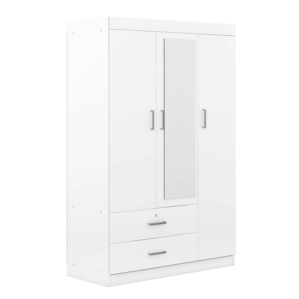 3-Door White Mirror Wardrobe with Shelves - product detail image 10