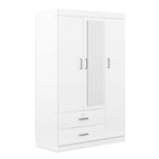 3-Door White Mirror Wardrobe with Shelves - product detail image 10