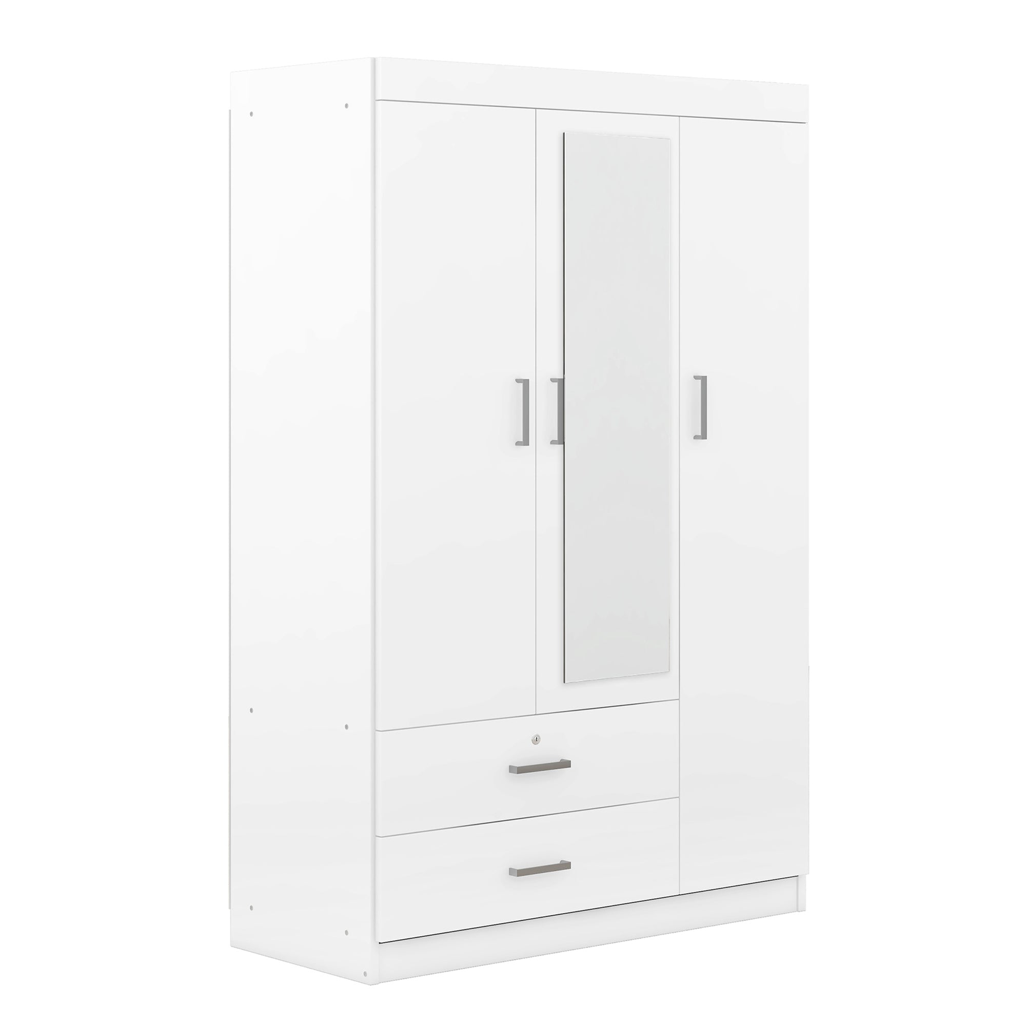 3-Door White Mirror Wardrobe with Shelves - product detail image 10