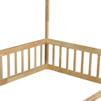 Twin Canopy Frame Floor Bed with Guardrails in Natural Wood