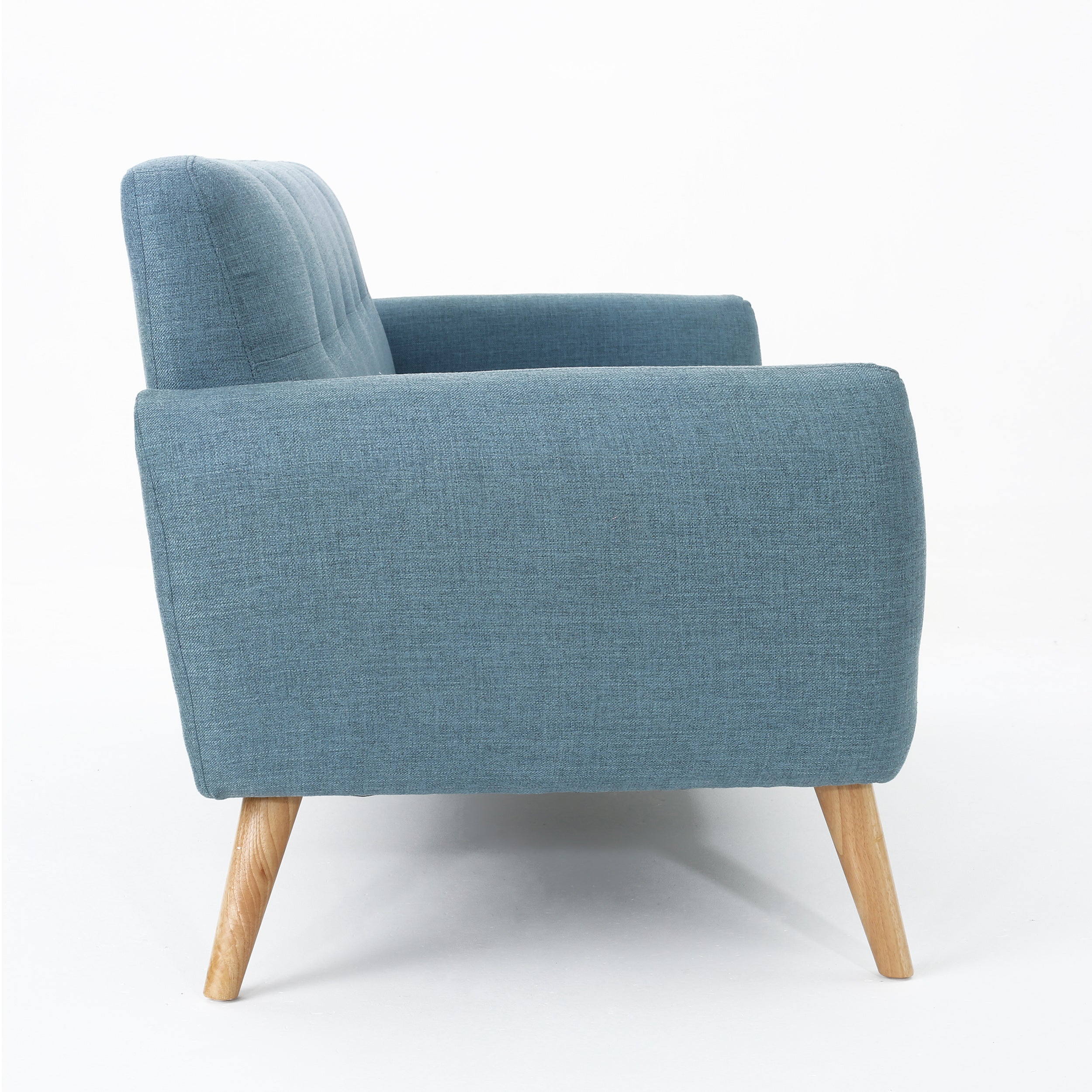 67.25" Blue Fabric Button-Tufted Loveseat with Waffle Stitch & Tapered Wood Legs