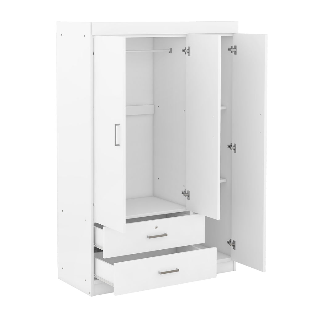 3-Door White Mirror Wardrobe with Shelves - product detail image 5