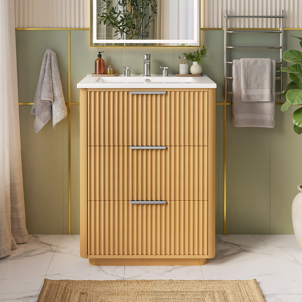 24-inch Modern Bathroom Vanity with Ceramic Sink and Wood Cabinet