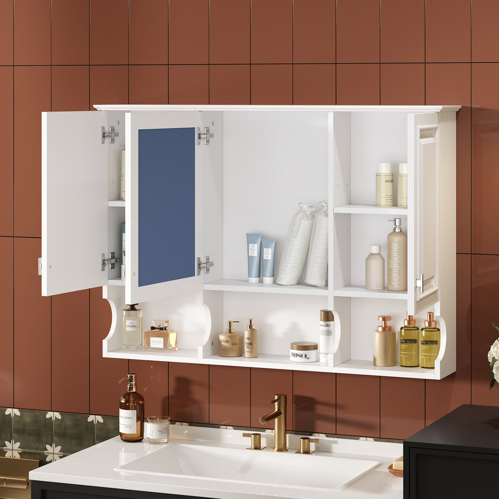 41 Inch Wall-Mounted Mirror Medicine Cabinet with Open Shelf and 3 Doors
