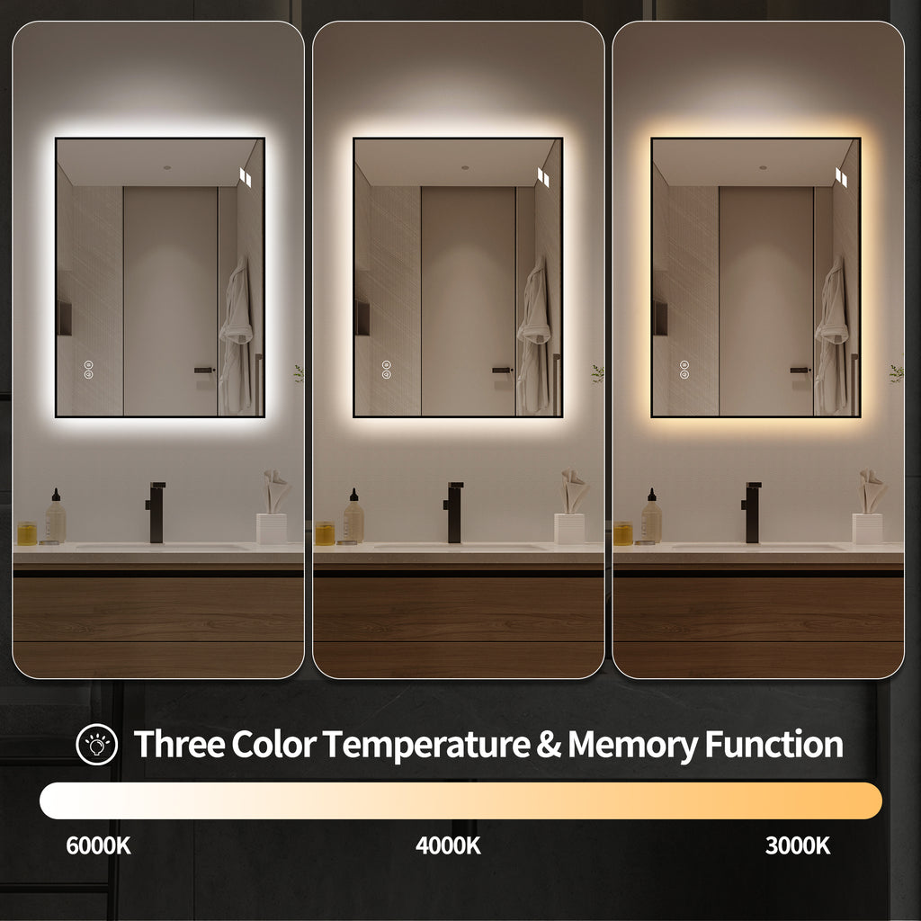 30" x 36" LED Bathroom Mirror with Anti-Fog, Dimmable Light & 3 Color Temperatures