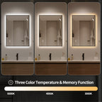 30" x 36" LED Bathroom Mirror with Anti-Fog, Dimmable Light & 3 Color Temperatures