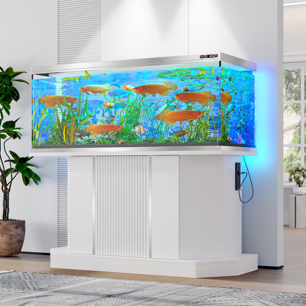 Modern White Aquarium Stand for 55-75 Gallon Tanks – 880 lb Capacity, Built-in Power Outlet & Storage