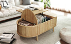 Interior of hidden storage compartment with open lift-top