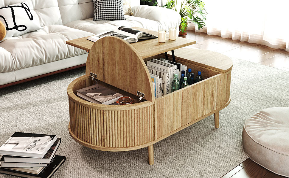 Interior of hidden storage compartment with open lift-top