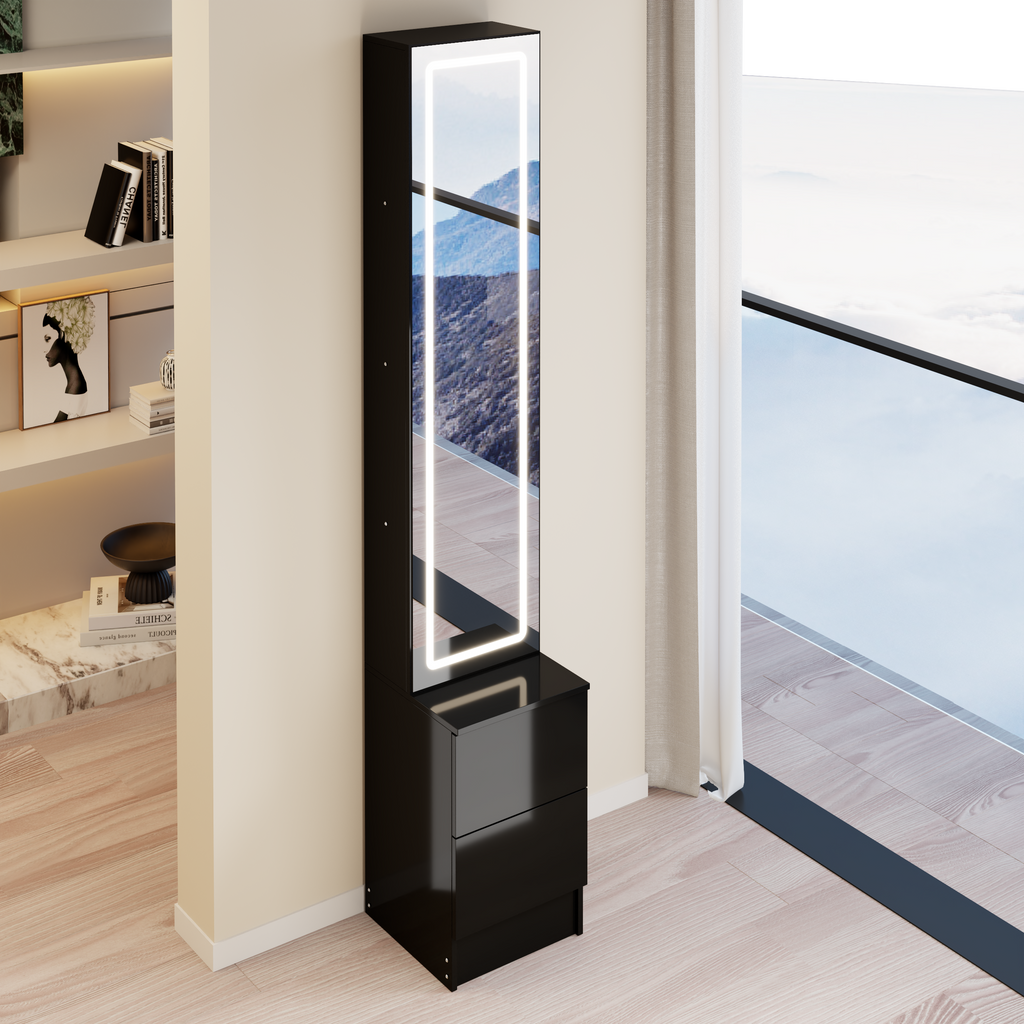LED Full-Length Dressing Mirror Cabinet with Adjustable Brightness & Multi-Layer Storage