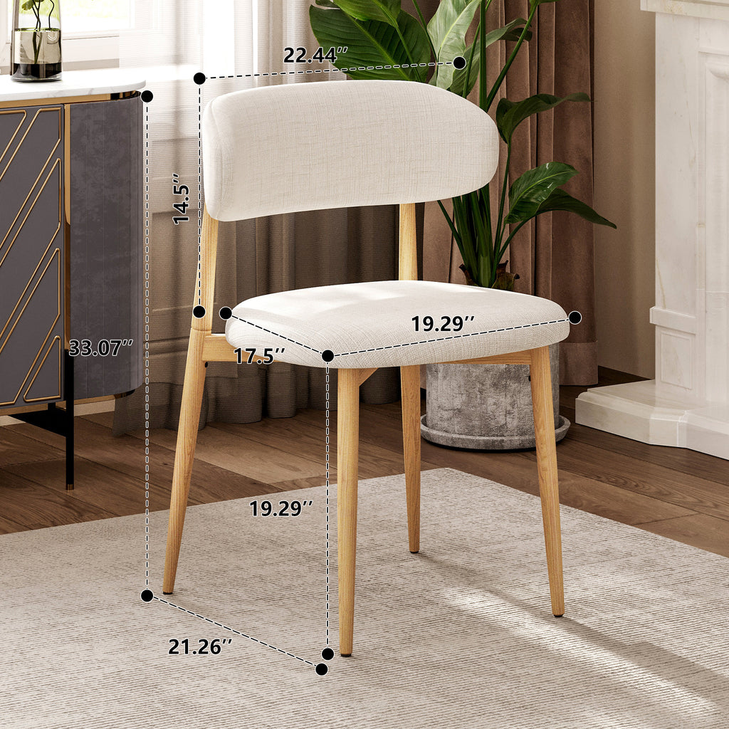 Set of 2 Modern Metal Dining Chairs with Beige Upholstered Seat