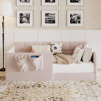 Twin Velvet Daybed Sofa Bed with Side Storage Pockets & Walk-In Entrance, Pink