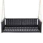 Outdoor Twin Swing Bed with Acacia Wood Frame & Rattan Weave – Black