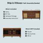 60" Modern Bathroom Vanity with SMC Sink, Soft-Close Drawers & Rattan Doors
