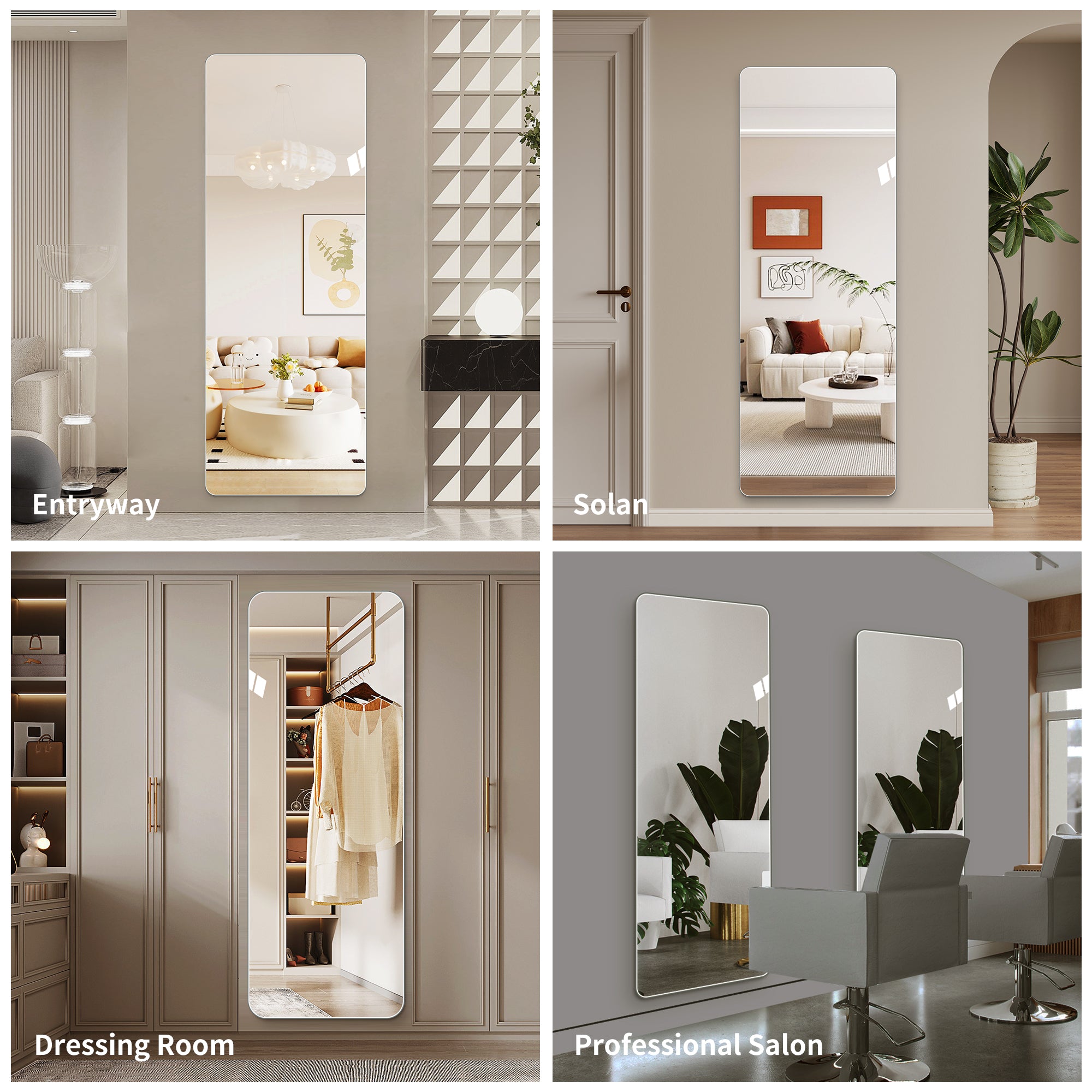 59 in x 16 in Full Length Wall Mirror – 5mm Copper-Free Silver Glass, Shatter-Resistant Backing