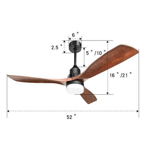 52 Inch Indoor/Outdoor Ceiling Fan with Dimmable LED Light, Solid Wood Blades & Remote Control