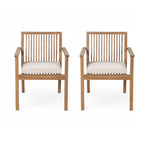 Acacia Wood Patio Dining Chair Set of 2 – Waterproof Cushions, 400 lb Capacity, Brown Frame