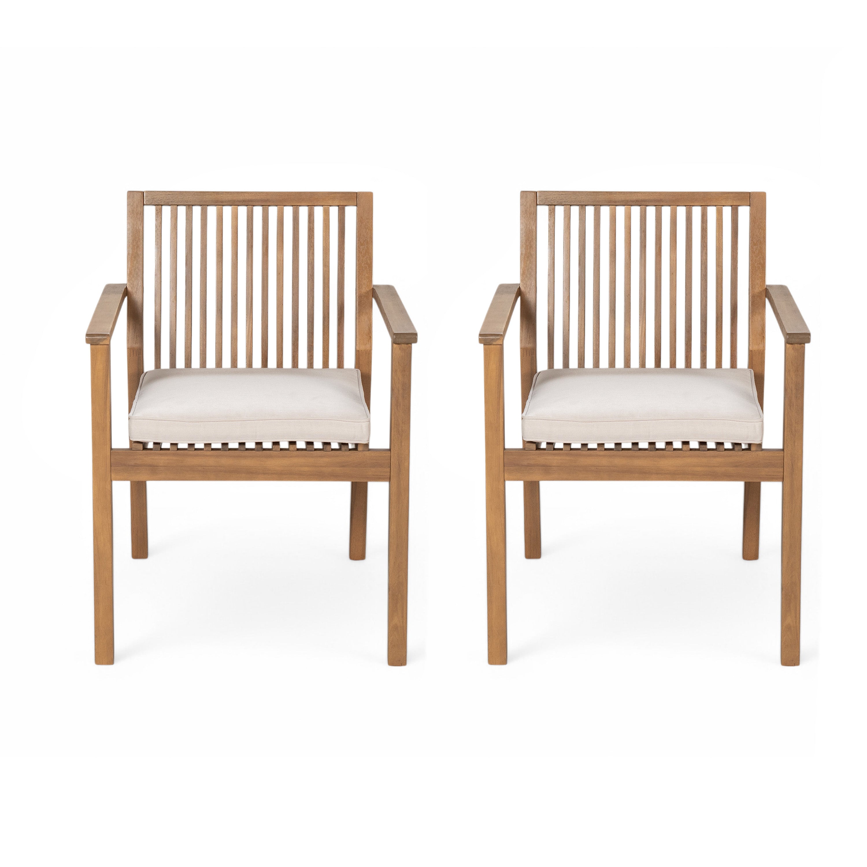 Acacia Wood Patio Dining Chair Set of 2 – Waterproof Cushions, 400 lb Capacity, Brown Frame