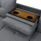 Close-up of pull-down middle seat with two built-in cup holders