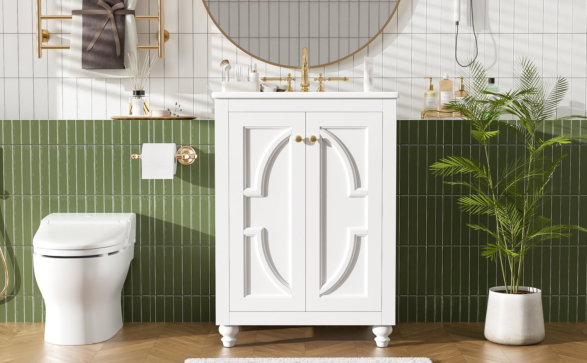 24-inch Modern White Bathroom Vanity with Ceramic Sink and Soft-Close Hinges