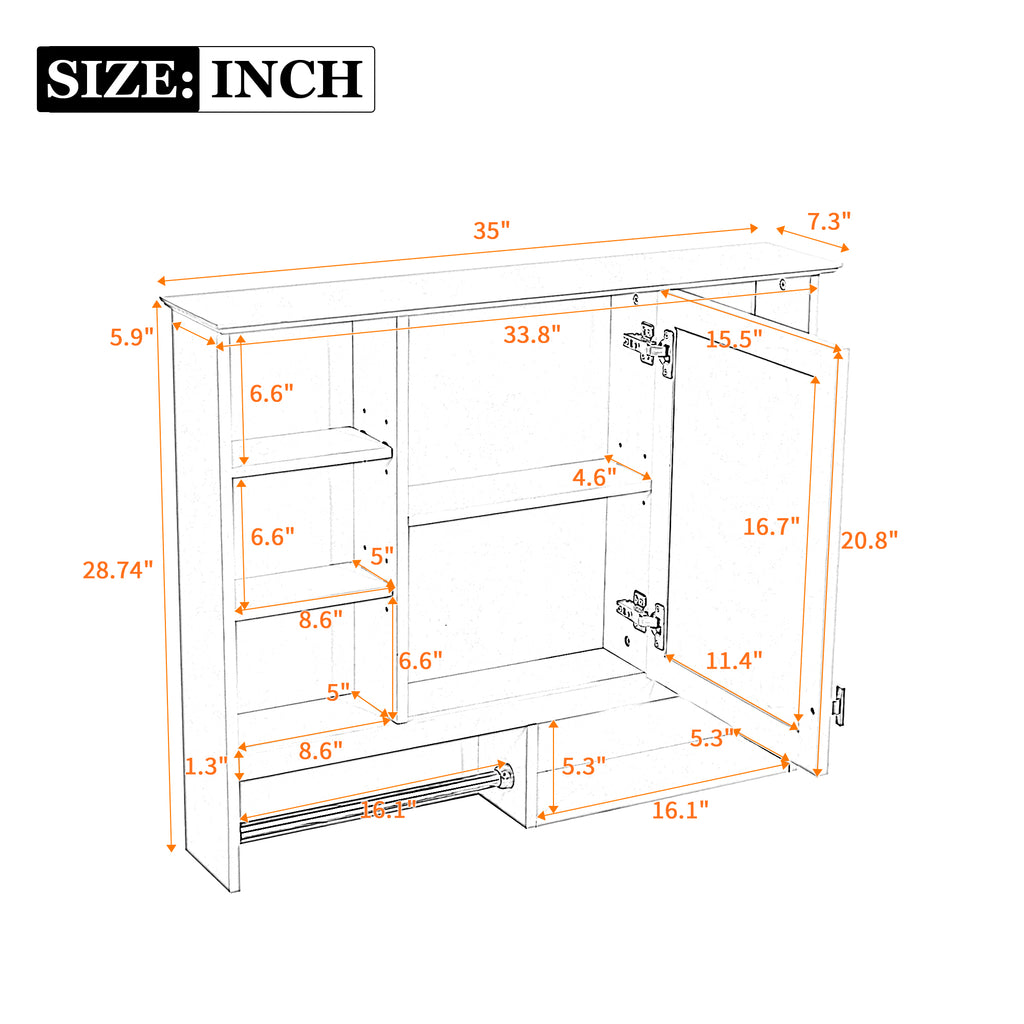 35-inch Wall-Mount Mirror Cabinet with Adjustable Shelves, Soft-Closing Door – Modern Bathroom Storage