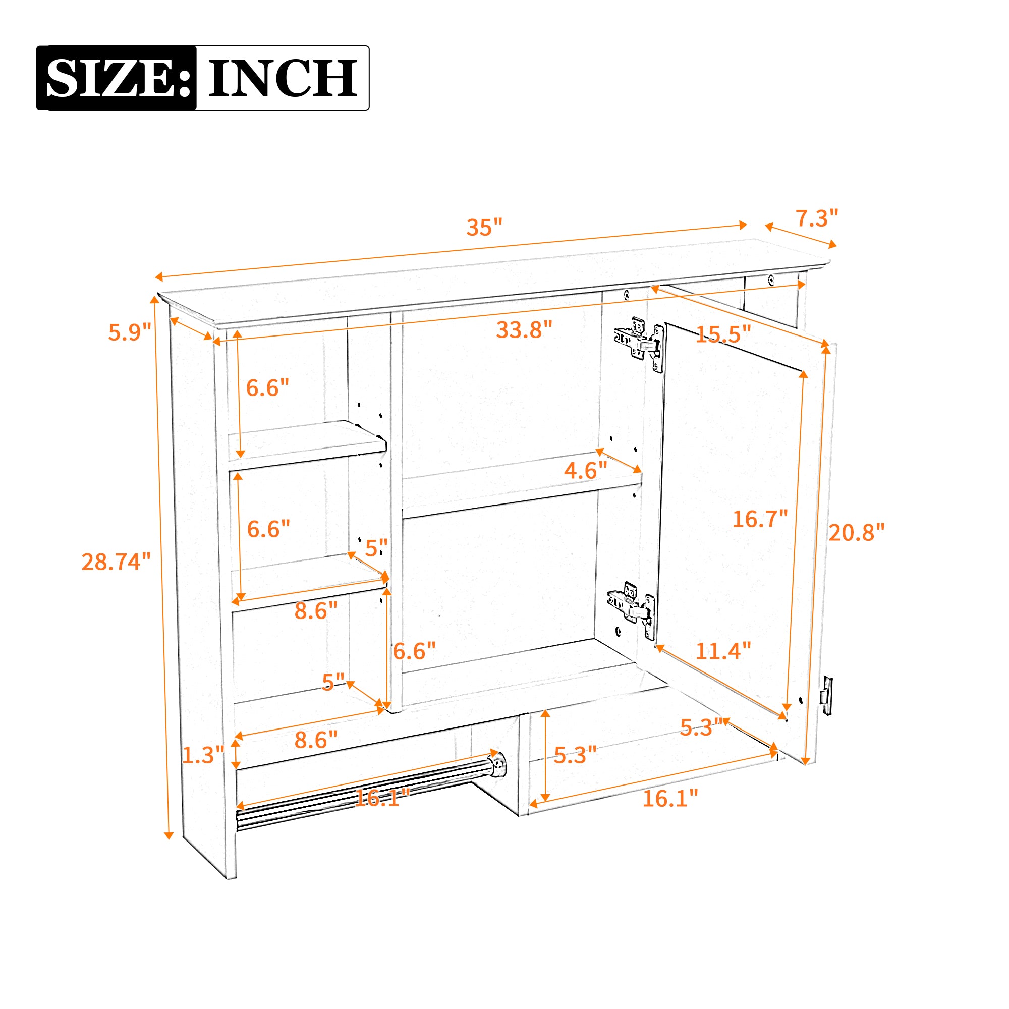 35-inch Wall-Mount Mirror Cabinet with Adjustable Shelves, Soft-Closing Door – Modern Bathroom Storage
