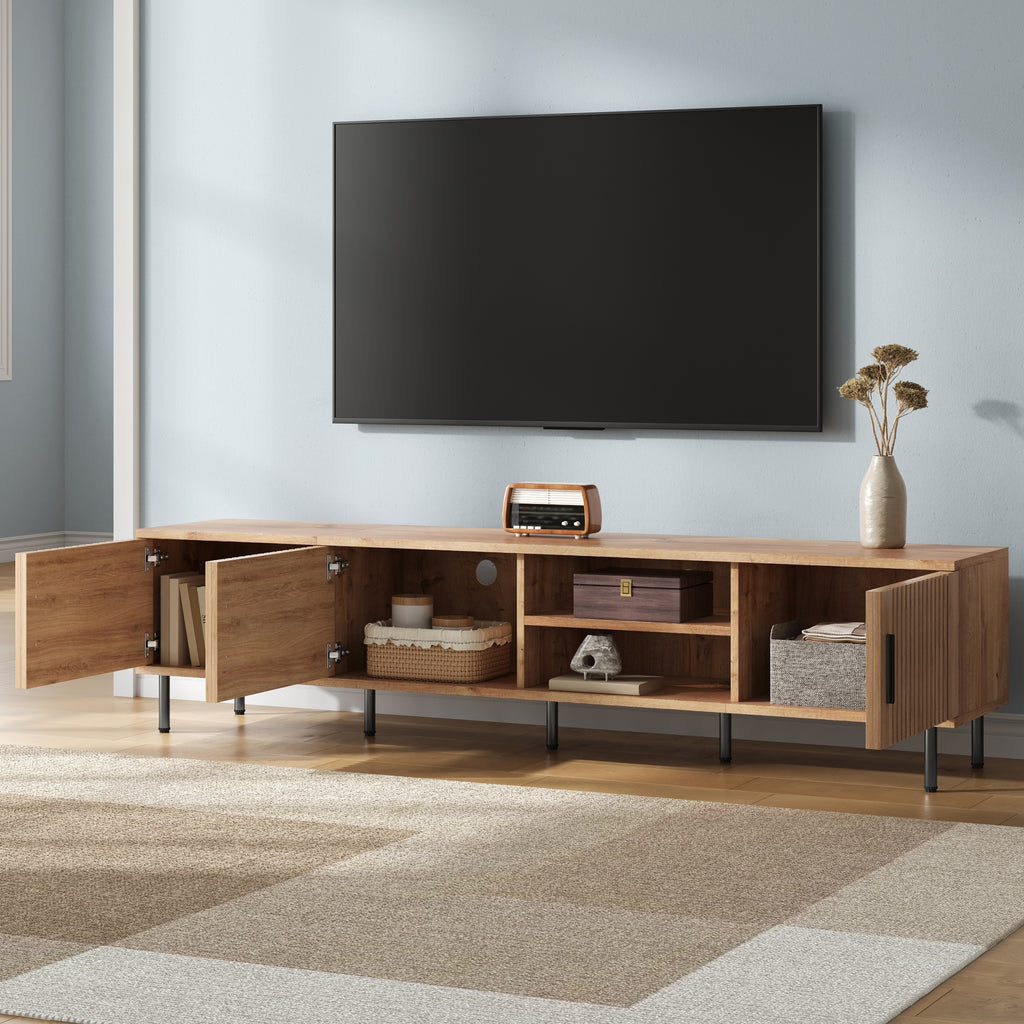 78-inch Modern TV Stand for TVs up to 85", Natural Wood Entertainment Center with Closed Storage & Cable Management