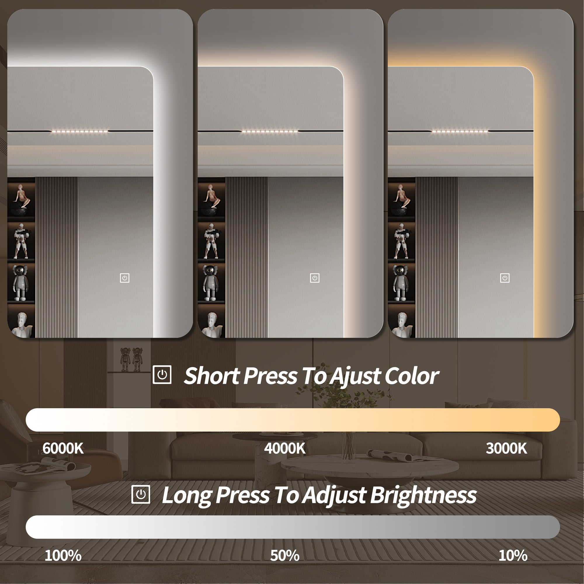 Wall-Mounted LED Full Length Mirror – 63" x 24" Backlit Dressing Mirror with 3 Color Temperatures & Stepless Dimming