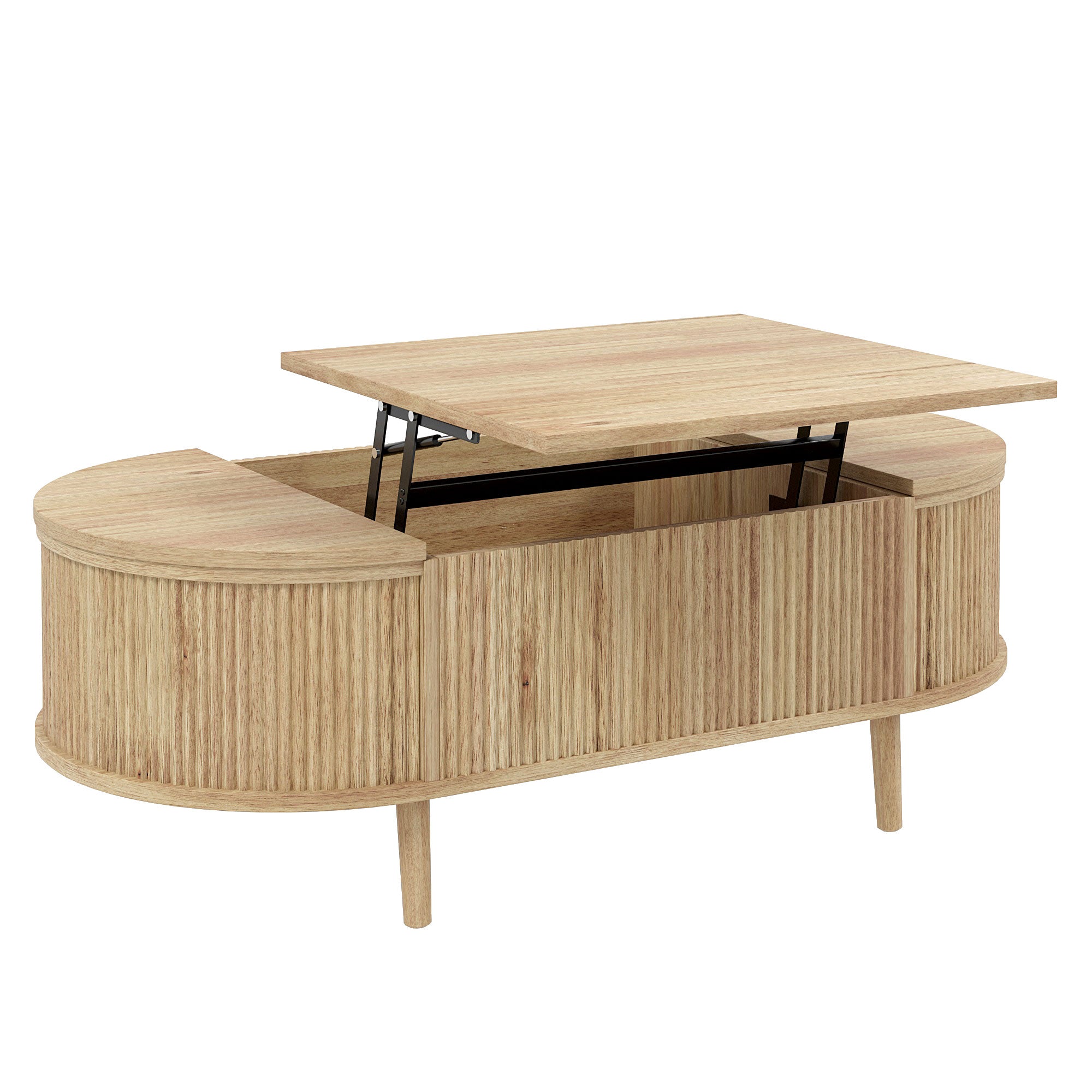 U-Can Oval Lift-Top Coffee Table with Hidden Storage & Wood Wave Grain Finish - product detail image 10