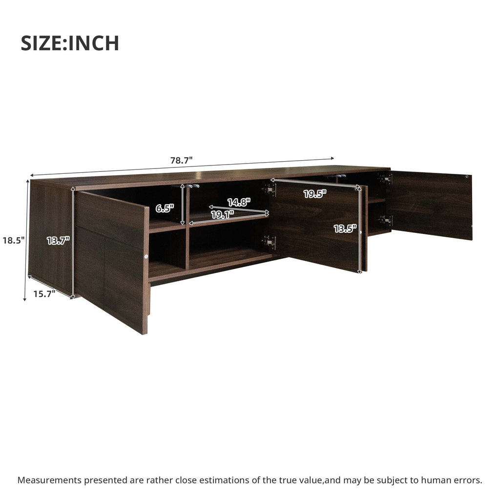 78-inch Modern TV Stand for TVs up to 85", Dark Brown Entertainment Center with Solid Wood Legs, Adjustable Shelves & Ca